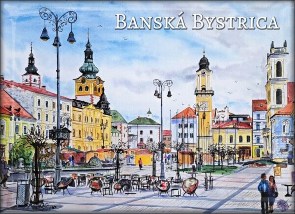 Banská Bystrica - Painting - SNP square - Resin fridge magnet