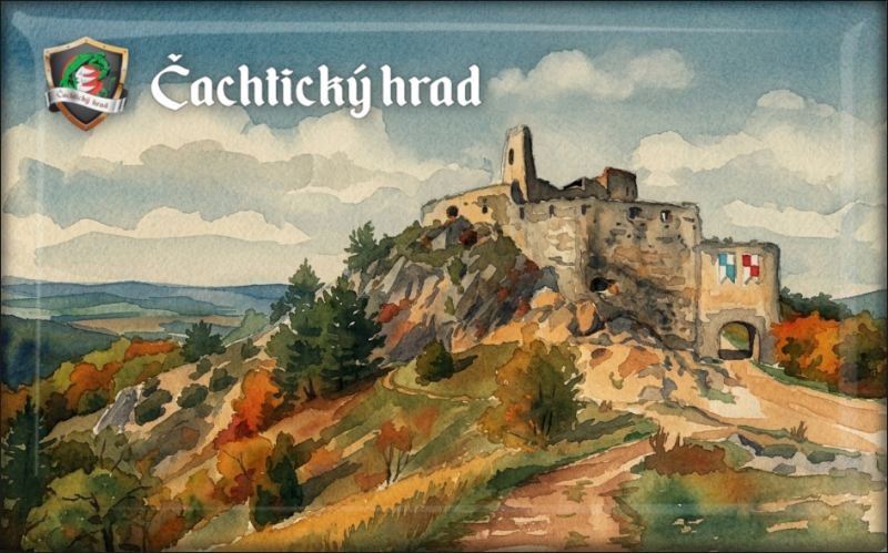 Čachtice Castle – Watercolor I. - Resin fridge magnet