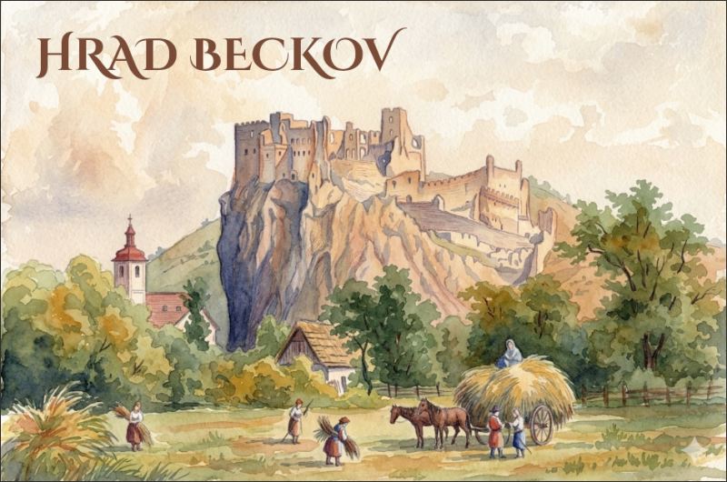 Beckov Castle I – watercolor after L. Rohbock - Resin fridge magnet - Image 2