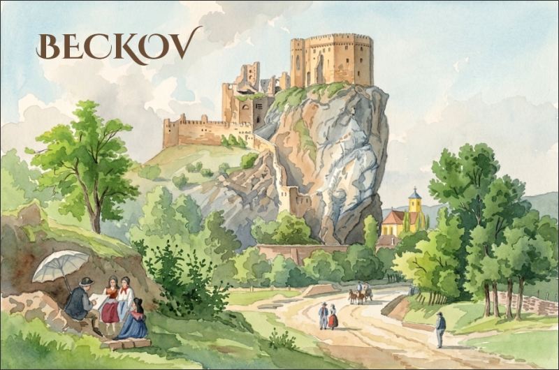 Beckov Castle II – watercolor after L. Rohbock - Resin fridge magnet - Image 2