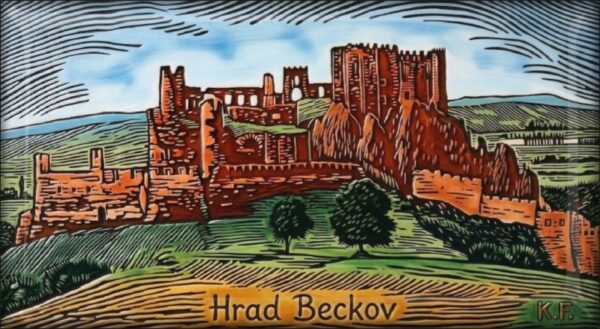 Beckov Castle – after Karl Frech - Resin fridge magnet