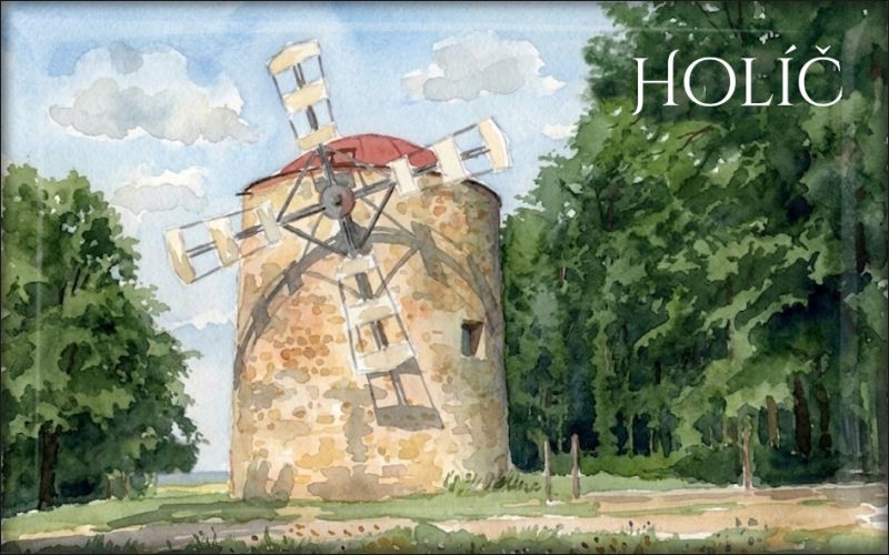 Holíč - Windmill - Watercolor - Resin fridge magnet