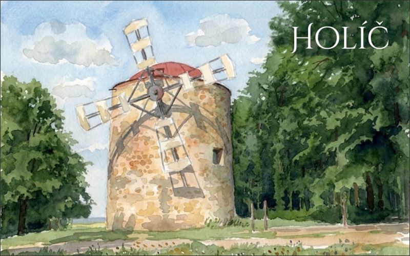 Holíč - Windmill - Watercolor - Resin fridge magnet - Image 2