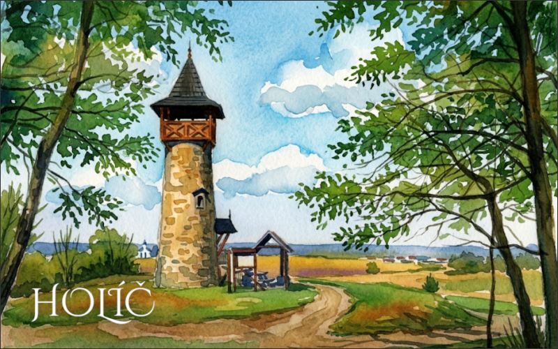 Holíč - Lookout Tower - Watercolor - Resin fridge magnet - Image 2